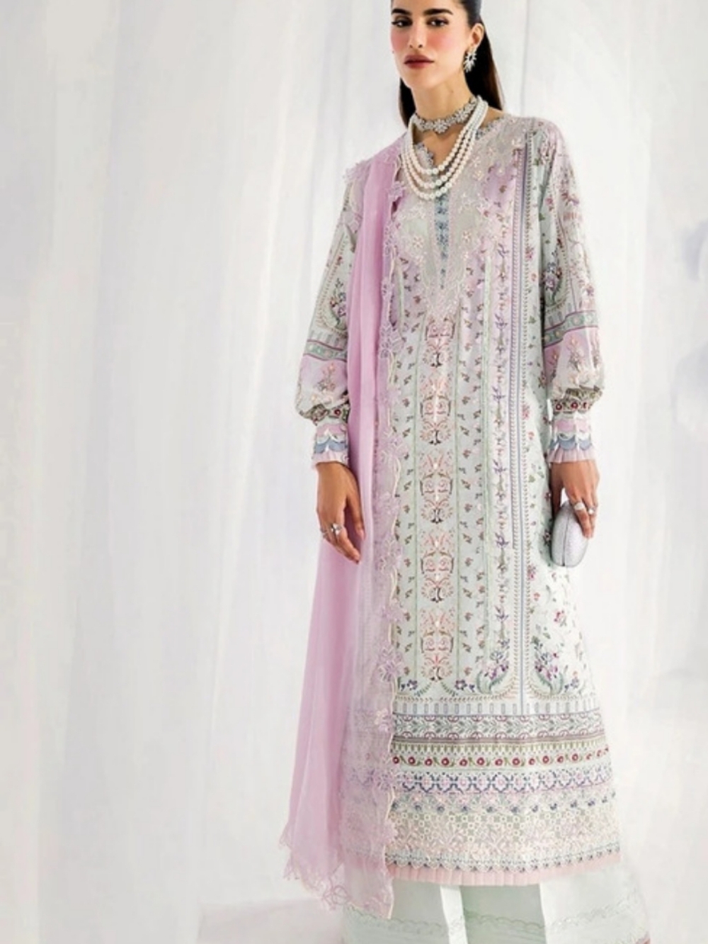 Embroidered Floral Pink & Green Set